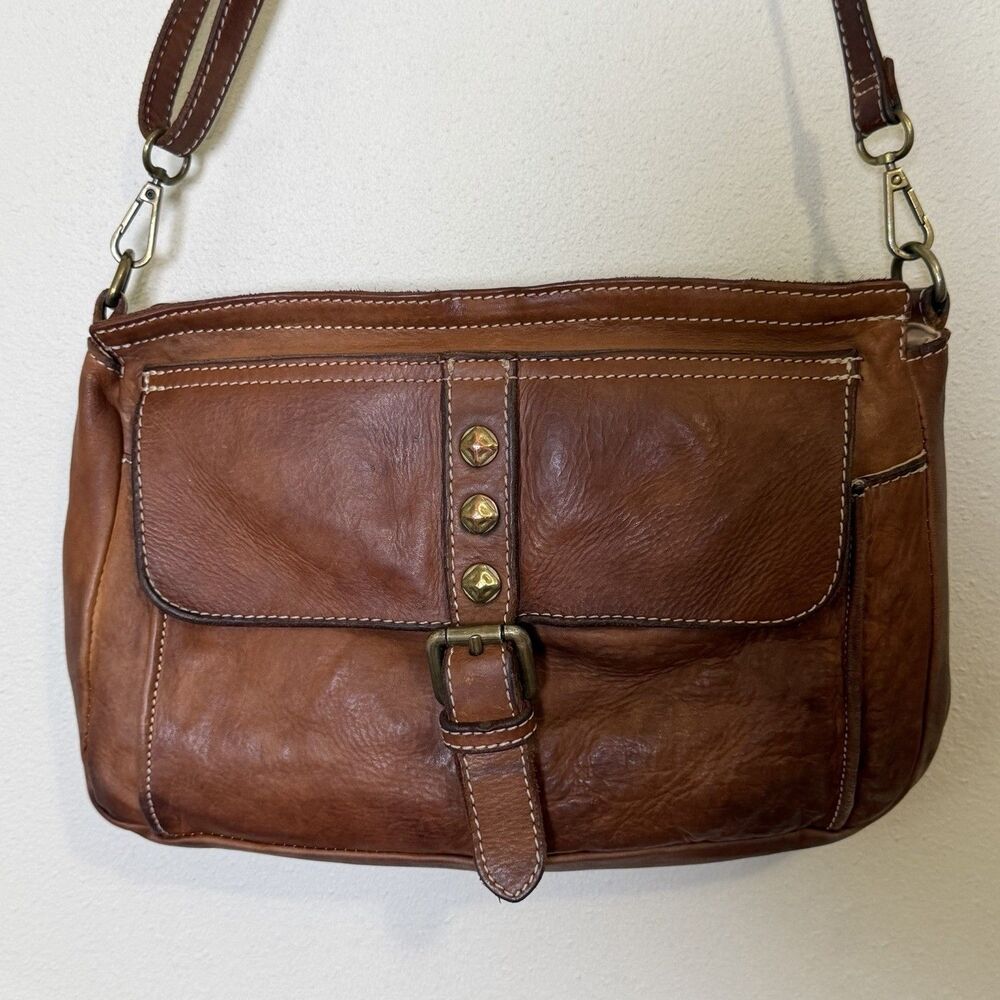Costanza Rota Y2K Italian Leather Crossbody Bag Cognac Brown Studded Purse